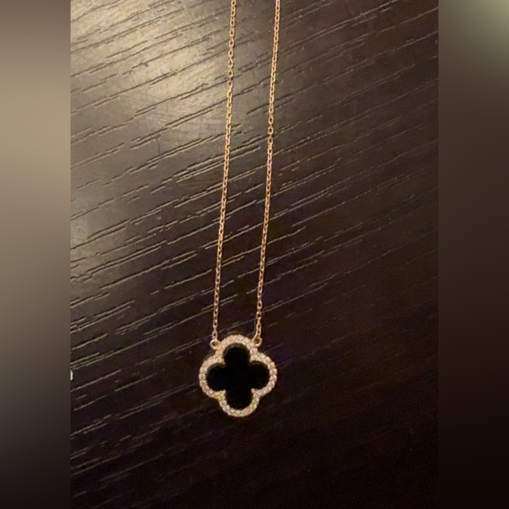 RACHEL ZOE, Gold plated sterling silver black onyx. Clover shape, waterproof